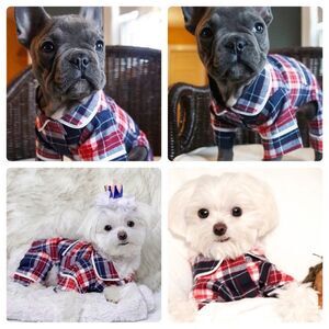 FabDog blue and red plaid dog pjs pajamas outfit size 16” NWT